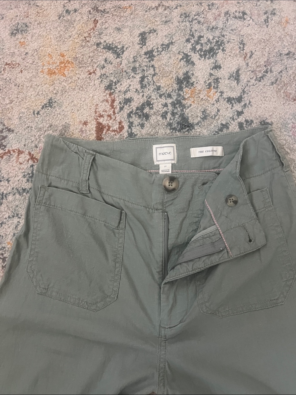 Maeve Collette Linen Stretch High-Rise Wide-Leg Pants in Sage Green - Picture 5 of 6